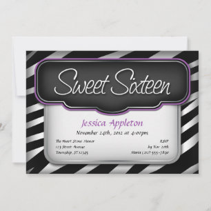 Unique Zebra Print "Sweet Sixteen" Invitations