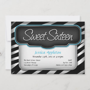 Unique Zebra Print "Sweet Sixteen" Invitations