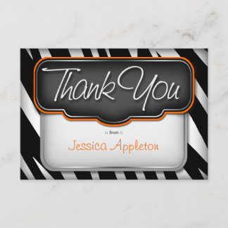 Unique Zebra Print "Thank you" Flat Card