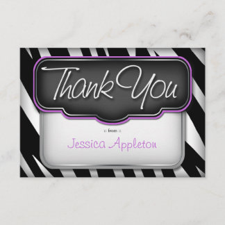 Unique Zebra Print "Thank you" Flat Card