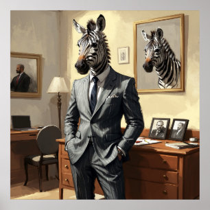 Unique Zebra with a Suit in Room Painting Poster