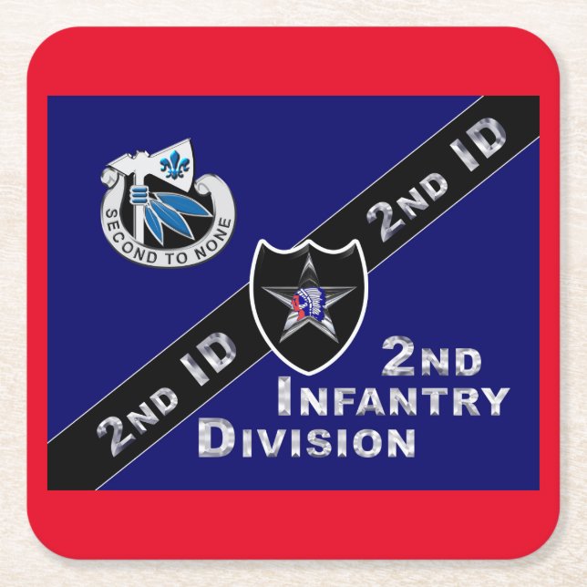 Uniquely Designed 2nd Infantry Division Gift Square Paper Coaster (Front)