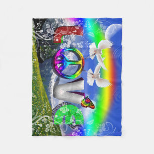 Uniquely Designed Surreal Peace and Love Art Fleece Blanket