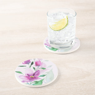 Uniqueness Of Violet Watercolor Art Flowers Coaster