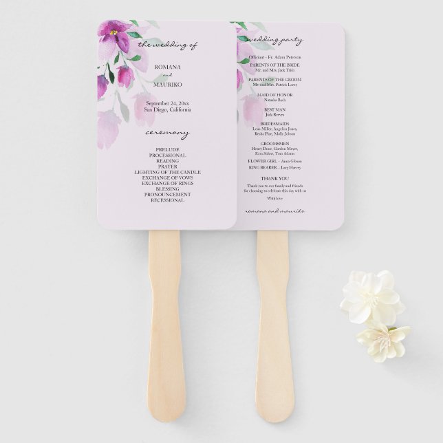 Uniqueness Of Violet Watercolor Art Flowers Hand Fan (Front and Back)