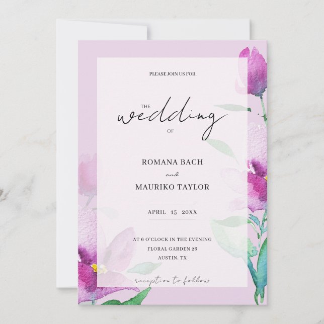 Uniqueness Of Violet Watercolor Art Flowers Invitation (Front)