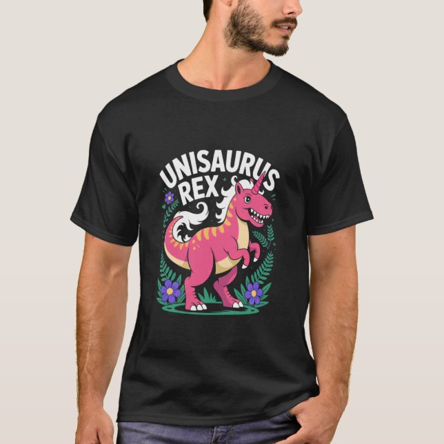 Unisaurus Rex Fun Pink Dinosaur Unicorn T-Shirt (Front)