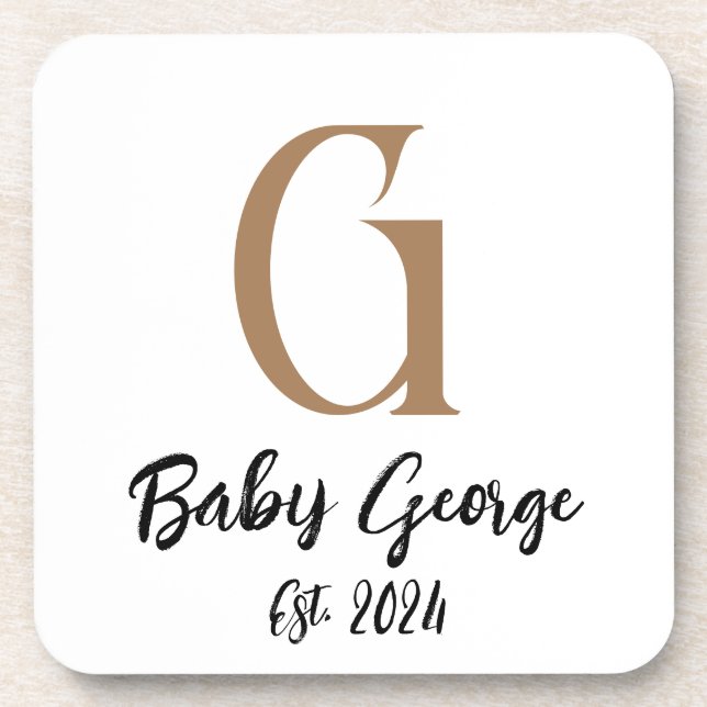 Unisex Baby Shower Coaster – Monogram & Name (Front)