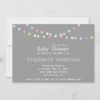 Unisex Baby Shower Colourful Pastel Stars Invitation