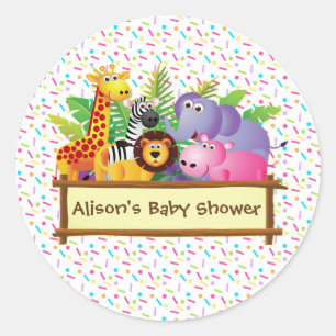 Unisex Baby shower sprinkle jungle safari favour Classic Round Sticker