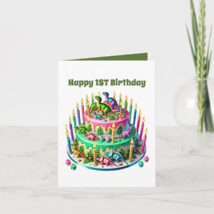 Unisex baby's first Birthday dinosaur cake  Card