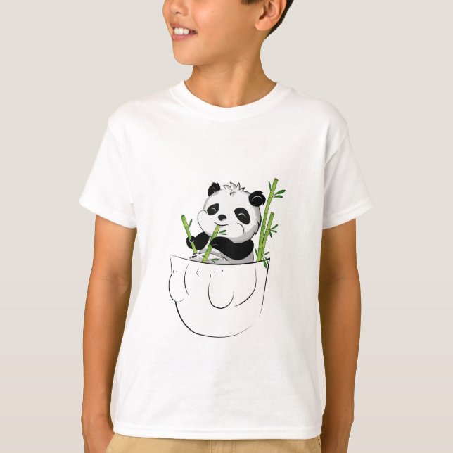 Unisex Cute Panda in a Pocket T-Shirt (Front)