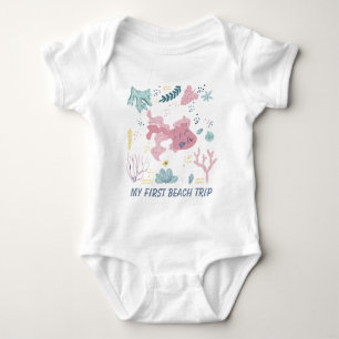 unisex first beach trip Baby Bodysuit