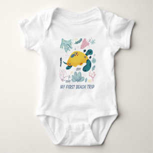 unisex first beach trip baby bodysuit