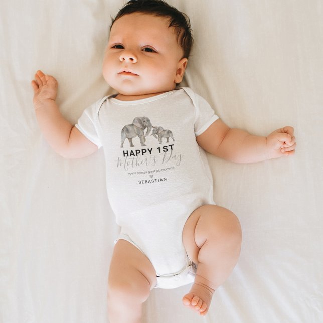 Unisex First Mother's Day Elephant Baby Bodysuit (Creator Uploaded)