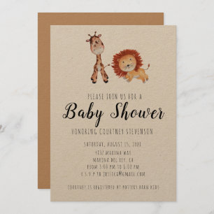 Unisex Giraffe & Lion Baby Shower Invitation