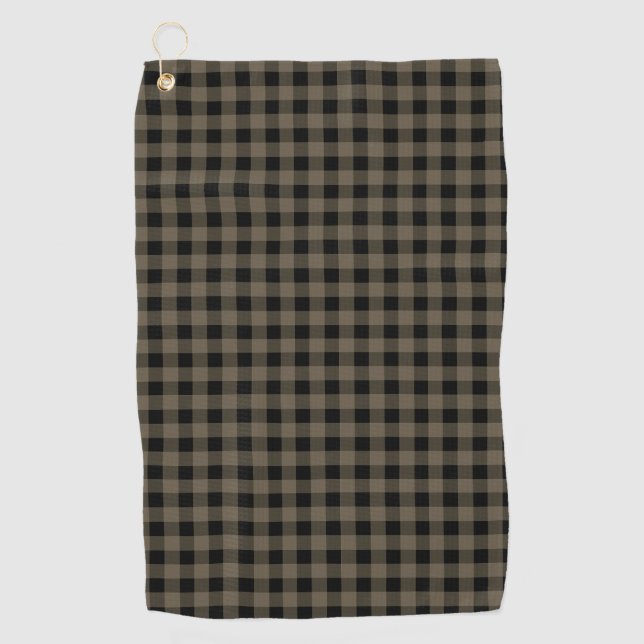 Unisex Grey Black Plaid Chequered Buffalo Pattern Golf Towel (Front)