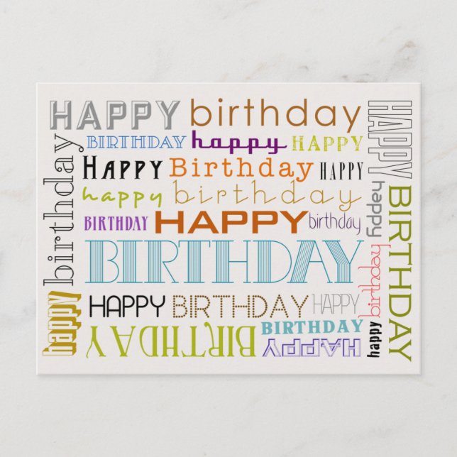 Unisex Happy Birthday Typography Postcard (Front)