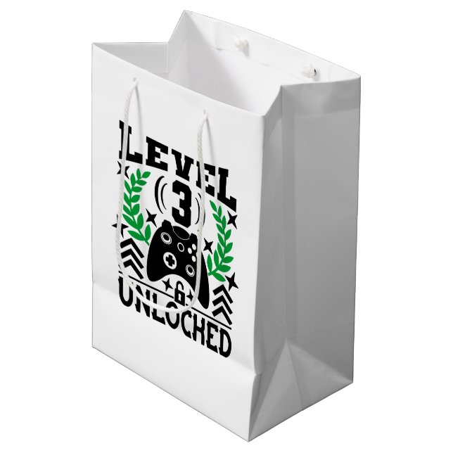 Unisex kids gamer Birthday age three Medium Gift Bag (Front Angled)