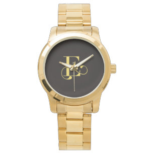 Unisex Monogram lnitials Oversized Gold Bracelet Watch