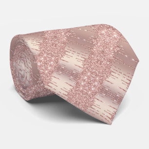 Unisex Neck Tie Rose Gold Blush Glitter Drips