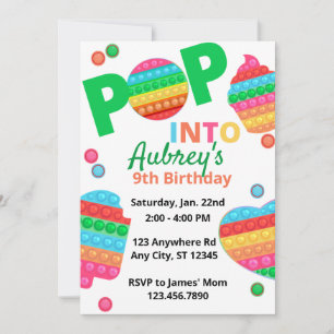 Unisex Rainbow Pop It Fidget Toy Birthday Party In Invitation