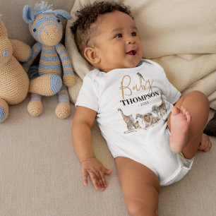Unisex Safari Animal Baby Announcement Baby Bodysuit