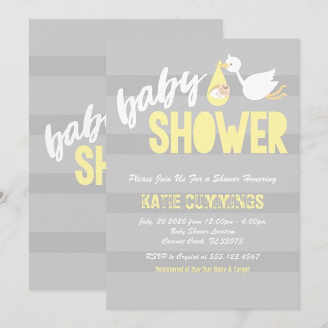 Unisex, Stork Baby Shower Invitation (Front/Back)
