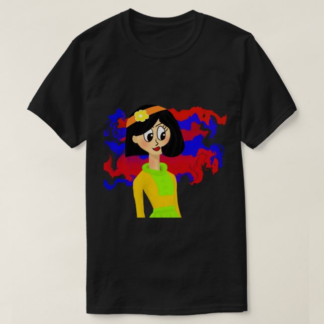 Unisex T-Shirt with Colourful Retro Girl Art (Design Front)