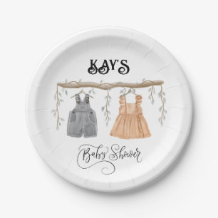 Unisex Twins Greenery Floral Baby Shower Paper Plate