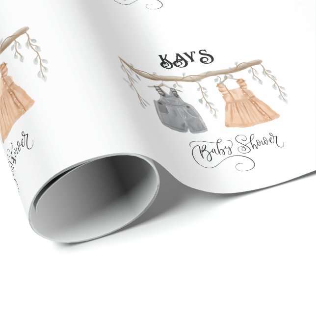 Unisex Twins Greenery Floral Baby Shower Wrapping Paper (Roll Corner)