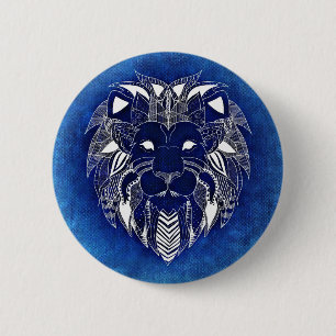 Unisex White Lion With Blue Background Button Pin
