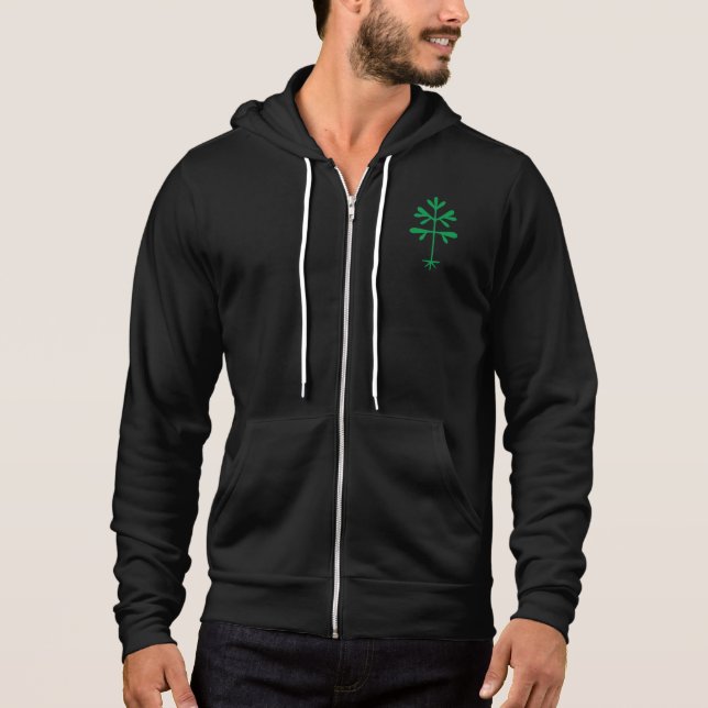 Unisex Zip-up Hoodie with Solid Green Sapling (Front)