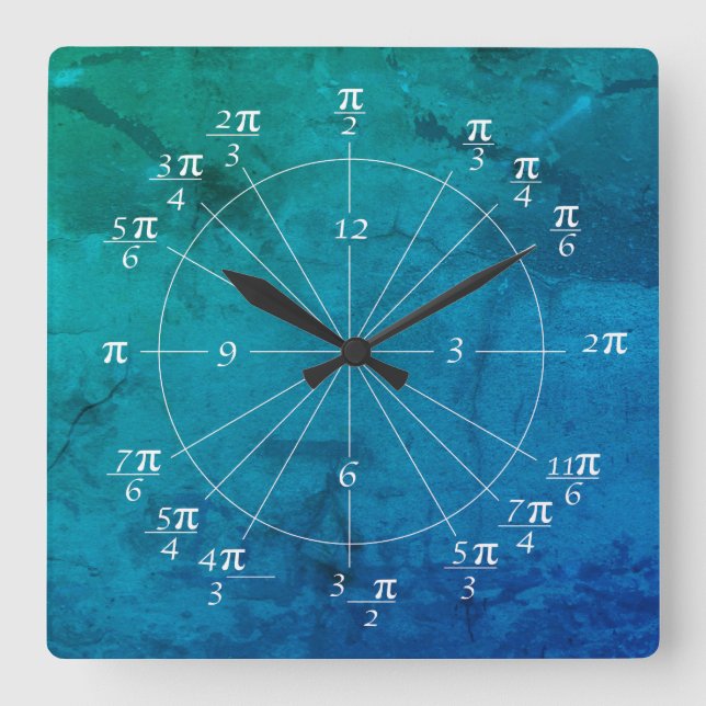 Unit Circle Clock-Blue Square Wall Clock (Front)
