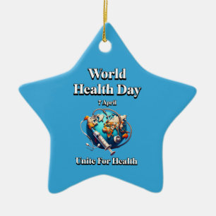 Unite For Health. World Health Day. T-Shirt Ceramic Tree Decoration