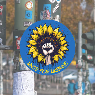 Unite for Ukraine Sunflower & Fist Classic Round Sticker