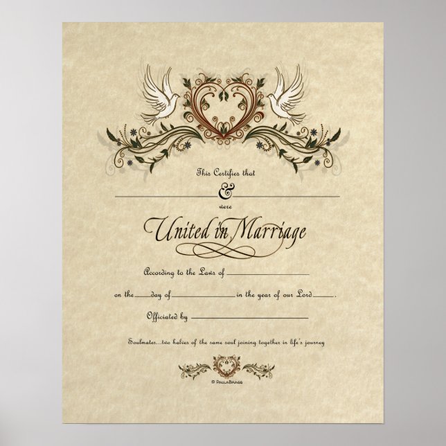 "United in Marriage" Ornate Wedding Certificate Poster (Front)