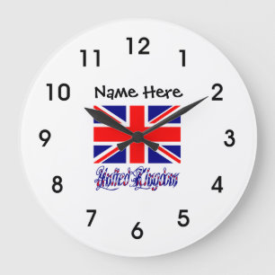 United Kingdom and British Flag with Your Name Lar Large Clock