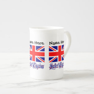 United Kingdom British Flag Black Personalisation  Bone China Mug