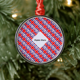 United Kingdom British Flag Tiled Personalised Metal Tree Decoration