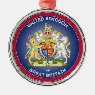United Kingdom Coat of Arms Circle Shape Metal Tree Decoration