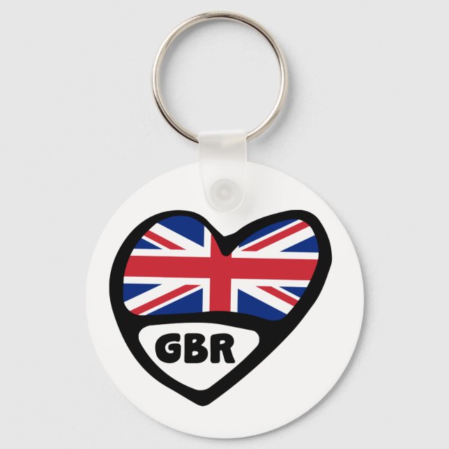 United Kingdom Country Code Flag Heart Keyring GBR (Front)