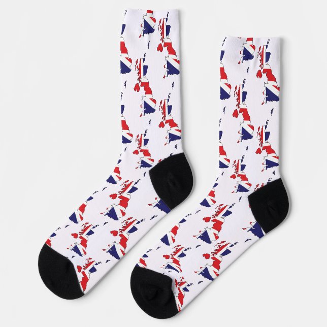 United Kingdom Flag Within Map Design - Souvenirs Socks (Left)
