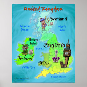 United Kingdom Fun Map Poster