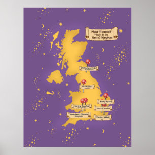 United Kingdom Most Haunted Places Map. Poster