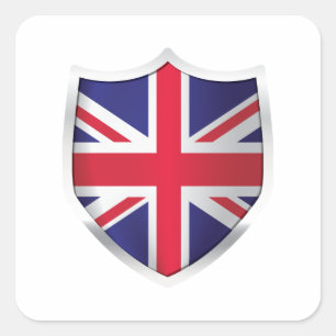 United Kingdom Silver Shield Flag Square Sticker