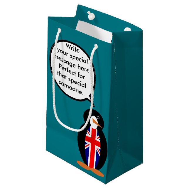 United Kingdom Talking Ms. Penguin Small Gift Bag (Front Angled)