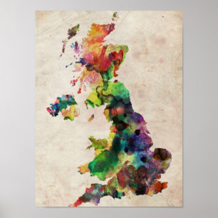United Kingdom Watercolor Map Poster