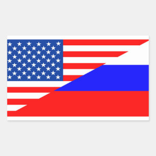united state america russia half flag usa country rectangular sticker