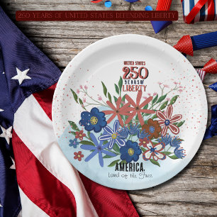 United States 250 Years Floral Patriotic  Paper Plate